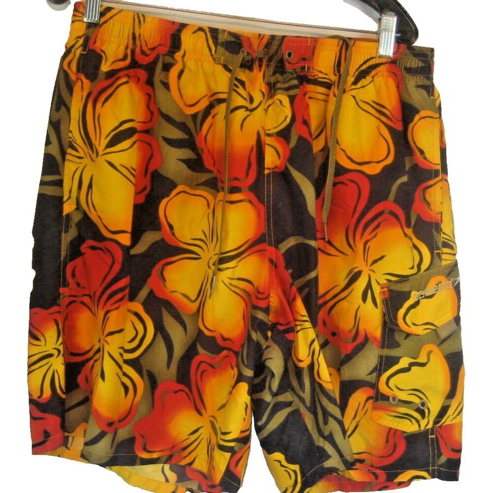 Mens Speedo Multicolor Floral Aloha Hawaiian Lined Swim Board Shorts sz Lg x 8"